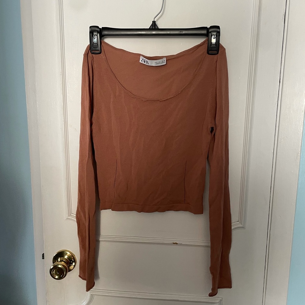 Zara womens large long sleeve top rust color preowned